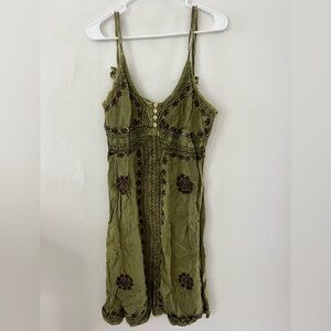 Green Boho Embroidered Dress
